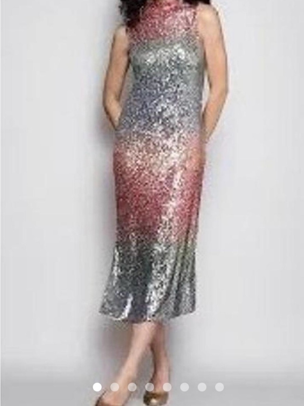 Francesca's Collections Metallic Ombre Sequin Midi Dress in Silver and Pink